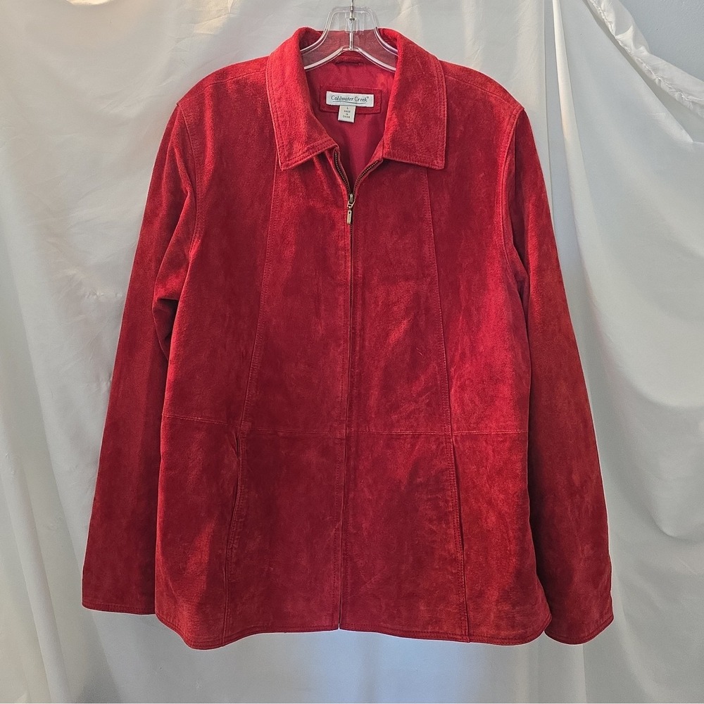 Coldwater Creek 100% Red Leather Full-zip Jacket Size L Boho-chic Y2K Vibes